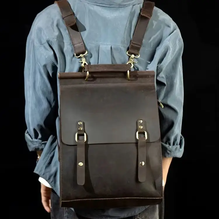 

Vintage Crazy Horse Leather Handmade Backpack for Men, Top-grain Leather Backpack for Women, Genuine Leather Laptop Backpack