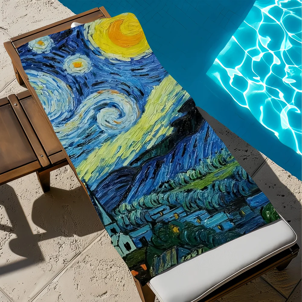 Masterpiece Microfiber Beach Towel – Sunflowers Starry Night Café Terrace – Ultra Soft Quick Dry Sand Free Oversized for Adults