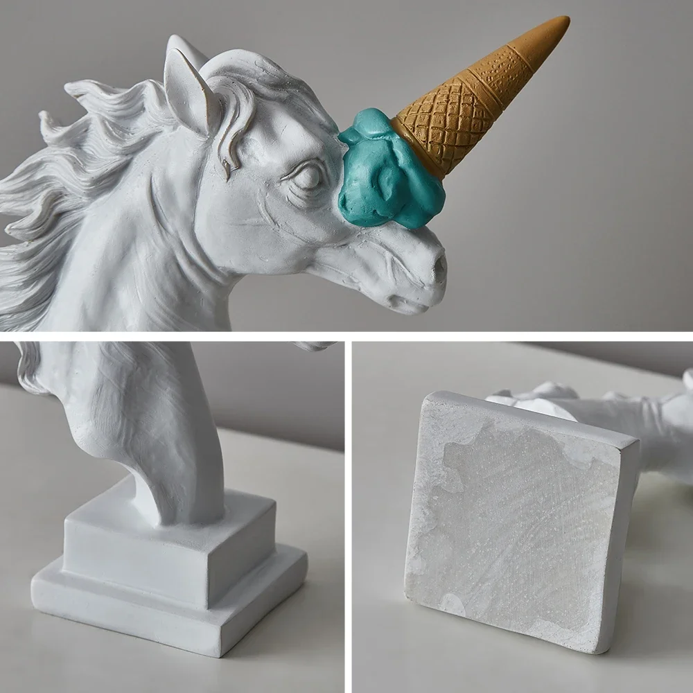 Modern Style Ice Cream Unicorn Sculpture Home Desktop Decor Resin Statue Living Room Decoration Interior Figurine Ornament Gift