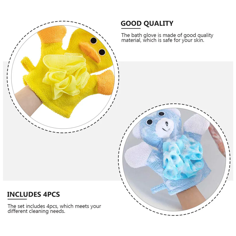 

4Pcs Cartoon Baby Bath Gloves Kids Gentle Exfoliating Body Scrub Shower Gloves Fun Cleaning Tools Cartoon Kids Bath Glove