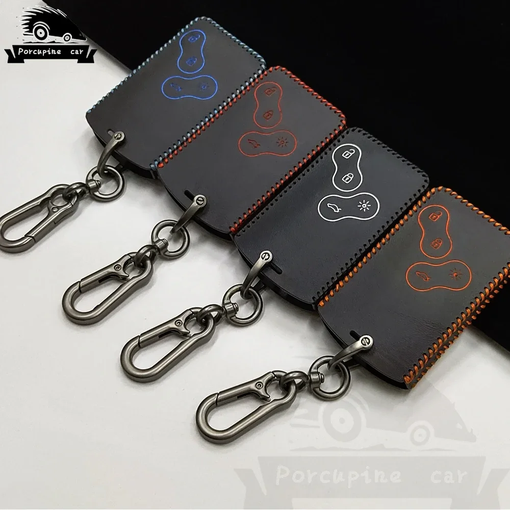 Leather Key Case Holder for Renault Clio Scenic Megane 2 3 Duster Sandero Captur Twingo Koleos 4 Buttons Key Cover Keychain