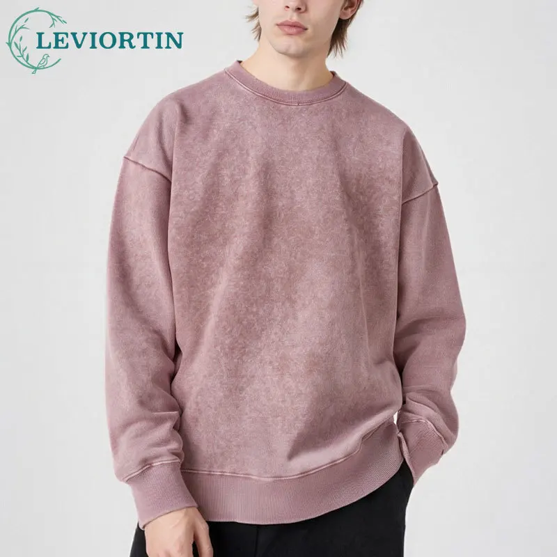 

Осенний винтажный пуловер с заниженными плечами и круглым вырезом, 400 г, уличная одежда унисекс, спортивная толстовка большого размера, продается цвет