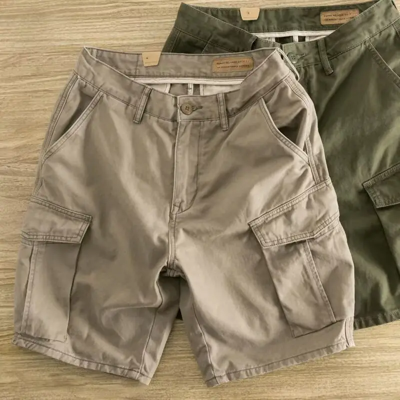 Men's Summer Short Pants Loose Workwear Thin Five-Point Casual Trousers Cotton 100% Mid-Waist High-Energy Style Work Pants