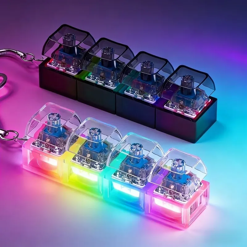 Chaveiro de Teclado Iluminado com Botões Clicáveis, Brinquedo Anti-stress, Acessório Portátil para Mesa, Decoração de Escritório com LED, Ótima Ideia de Presente