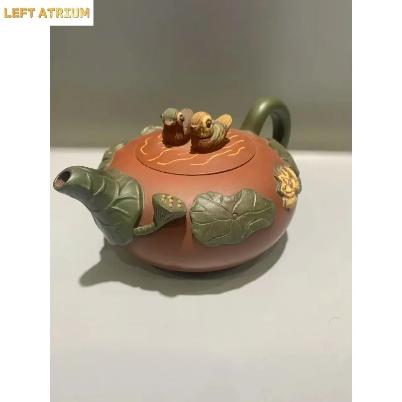 Old Chinese Handicraft Enameled YiXing Zisha (red stoneware) Teapot,Mandarin duck, Free shipping