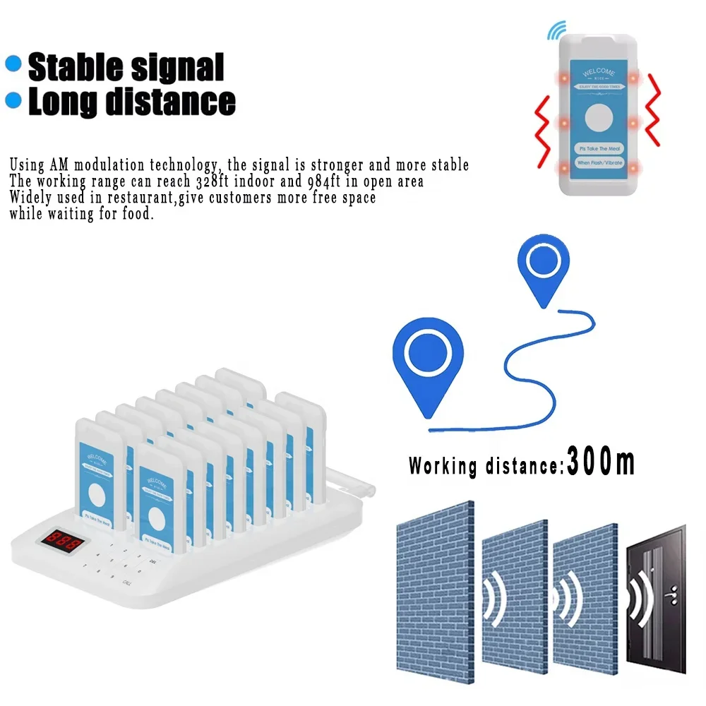 JT-916S inalámbrico restaurante mesa zumbador vibratorio cola buscapersonas camarero sistema de llamadas restaurante buscapersonas