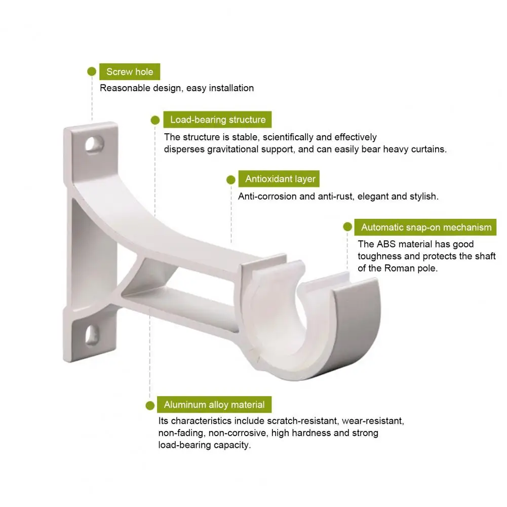 Easy-install Curtain Rod Holder Durable Curtain Rod Holder Heavy Duty Metal Curtain Rod Holders for 28mm Rods Wall for Bathroom