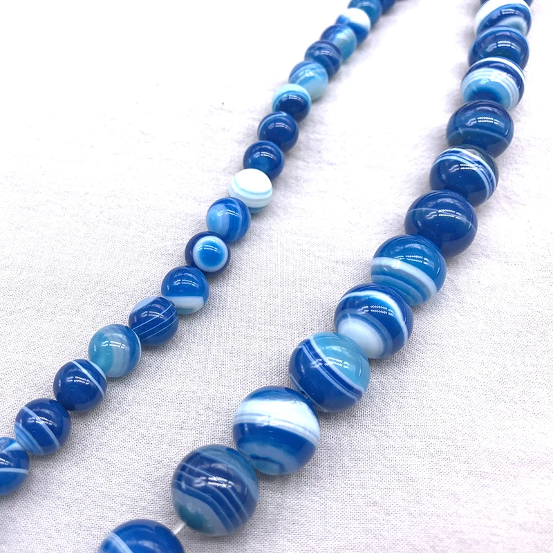 أقراط أونيكس الطبيعية المستديرة للنساء ، خط ملفوفة ، الحرير Agates ، الخرز فضفاضة ، DIY بها بنفسك سلسلة اليد والمجوهرات ، اكسسوارات عالية الجودة ، الأزرق #5