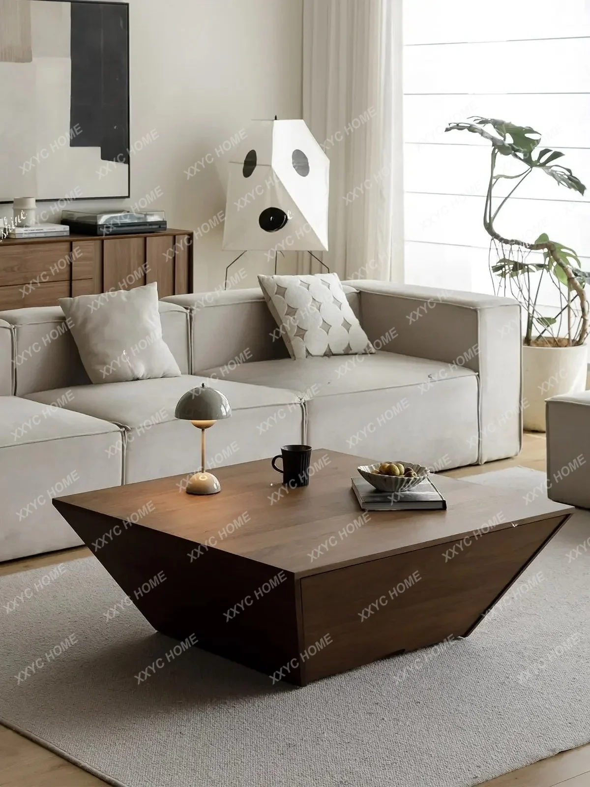 Medieval wabi-sabi wind solid wood coffee table creative special-shaped living room combination furniture   FT