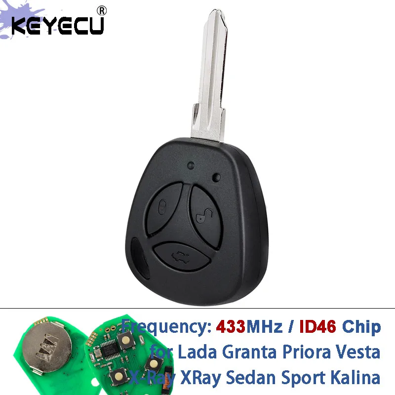 

KEYECU 3-кнопочный для Lada Granta Priora Vesta X-Ray XRay Sedan Sport Kalina 2005-2017 433 МГц ID46 Сменный чип дистанционного управления брелок