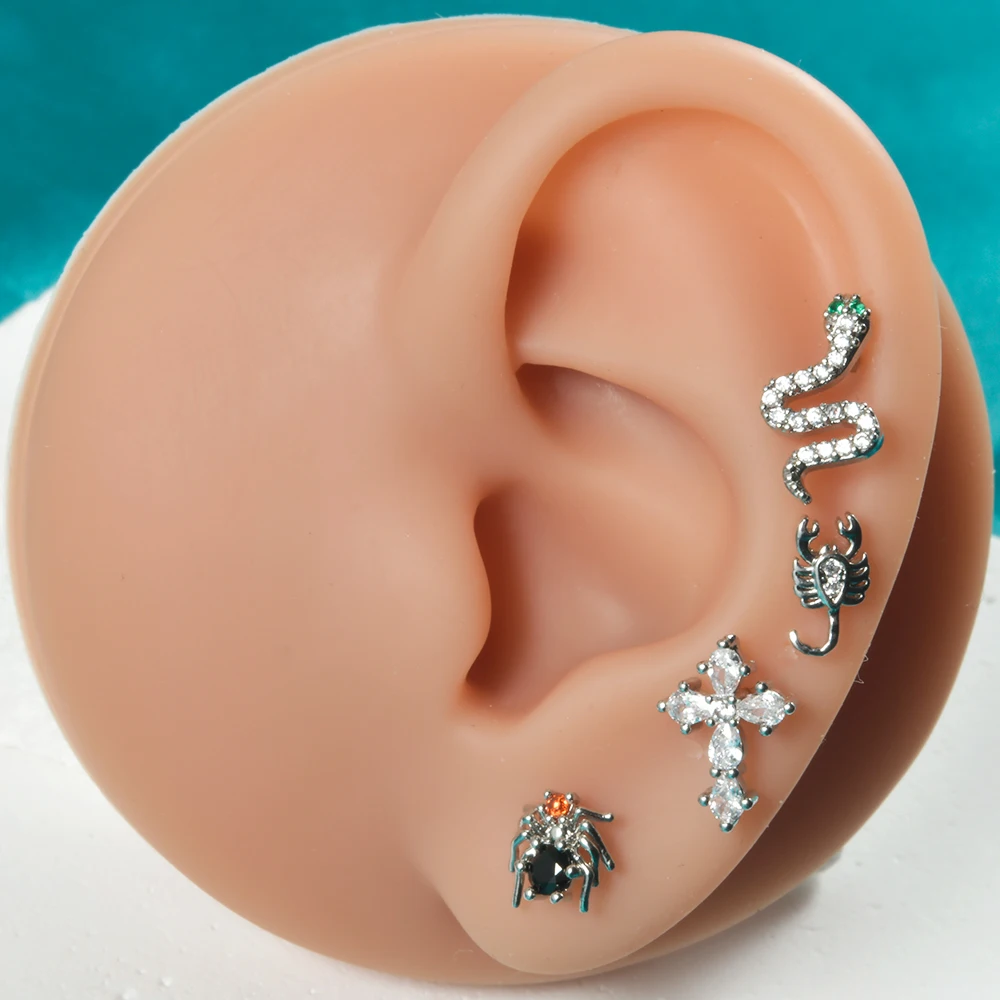 16-1PCS CZ Flowe Snake Heart Sword Threadless Lip Nose Stud Stainelss Steel Zircon Ear Cartilage Helix Lobe Conch Earring 18G