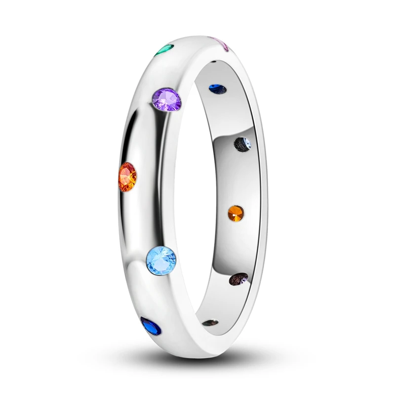 Women's 925 Sterling Silver Simple Sparkling Zircon Stackable Ring