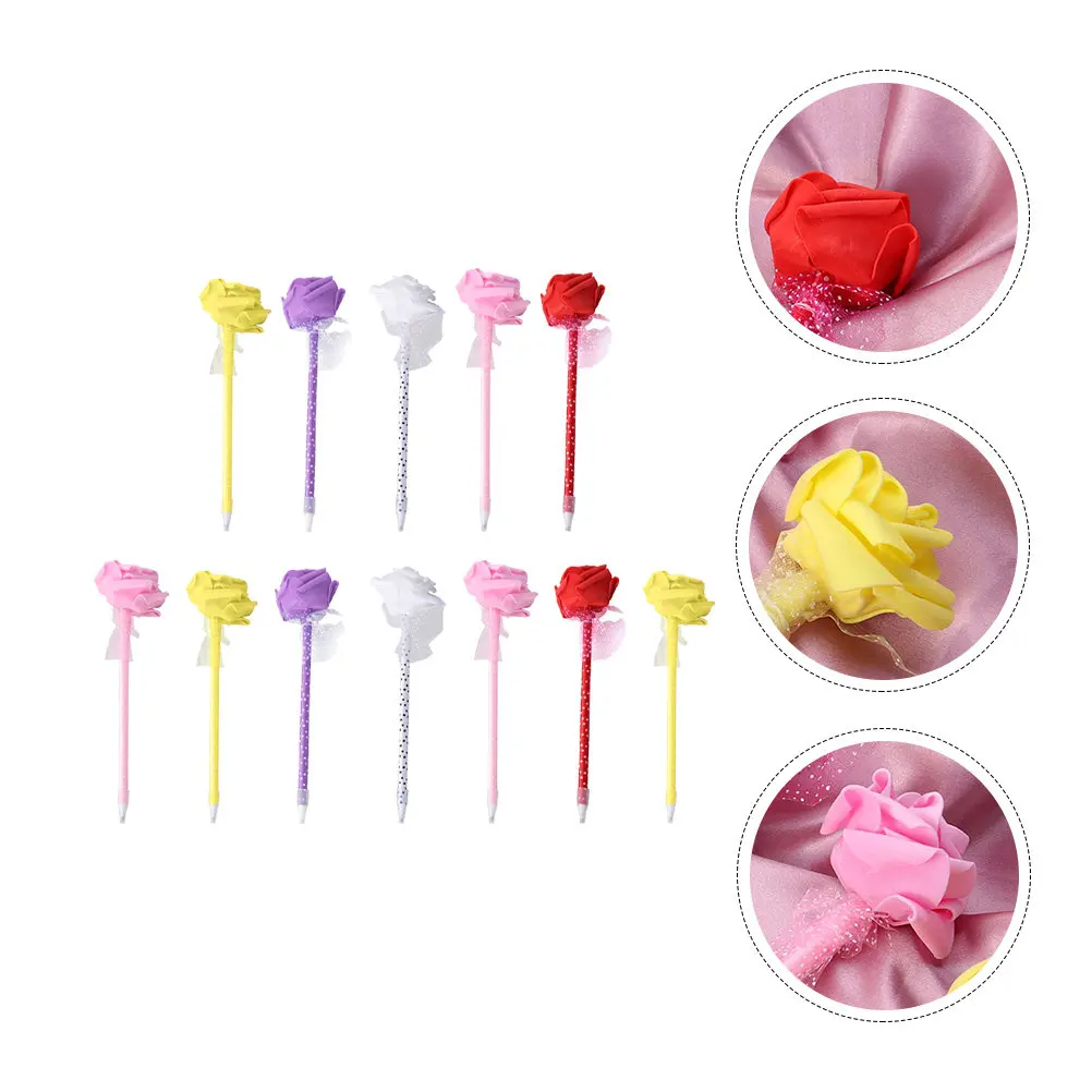 12Pcs Rose Pattern Ballpoint Pens Comfortable Grip Smooth Writing Pens for Students Teachers School Office Home Stationery