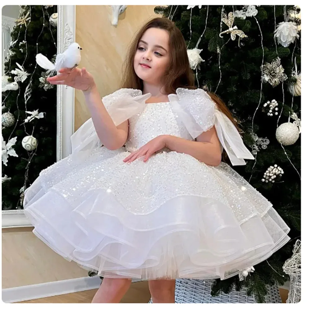 

Host girls dress 2025 children's piano performance clothes flower girl wedding little girl performance clothes