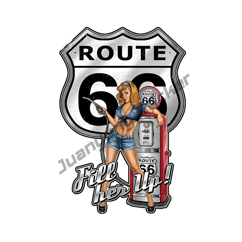 

Pin Up Girl Route 66 Sexy Girls Beautify Car Stickers for Bumper Window Creative Decals Cover Scratches Car Decoration PVC13x9cm