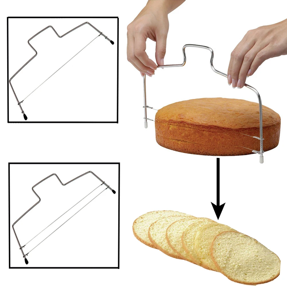 Double Line Baking Cut Slicer Adjustable Stainless Steel Wire Cake Cut Saw Washable Cake Cutter Leveler Safe for Kitchen Gadgets
