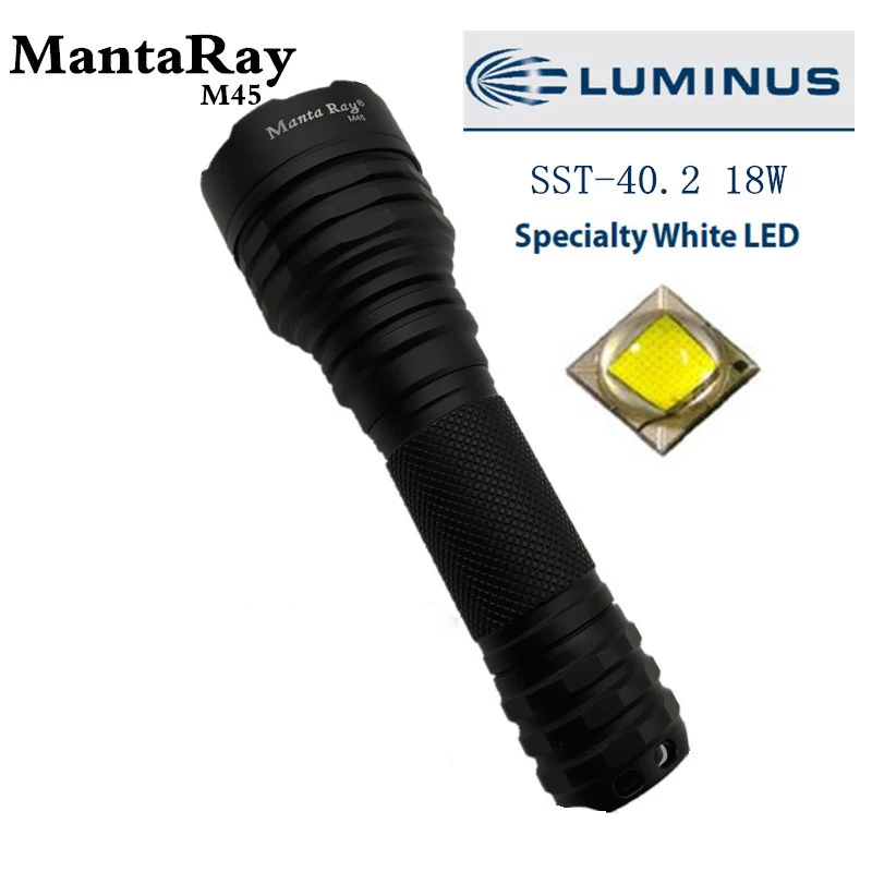 

Manta Ray M45 High Power Flashlight SST40 Gen 2 18W White Light 6A Focused Beam Long-Range Outdoor Flashlight 2600LM 21700