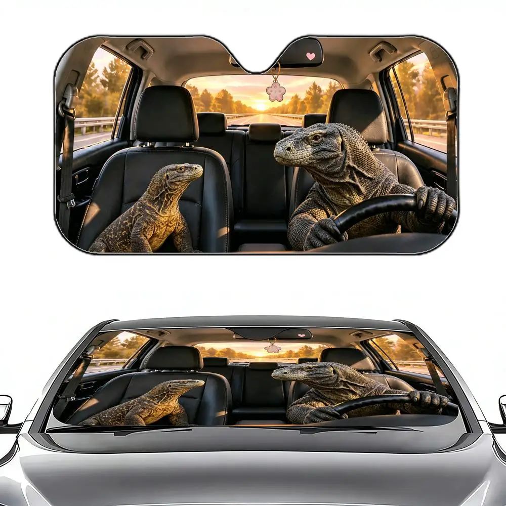 Linda visera retráctil para coche con diseño de dragón Komodo, parasol para parabrisas, protector UV, cubierta para ventana