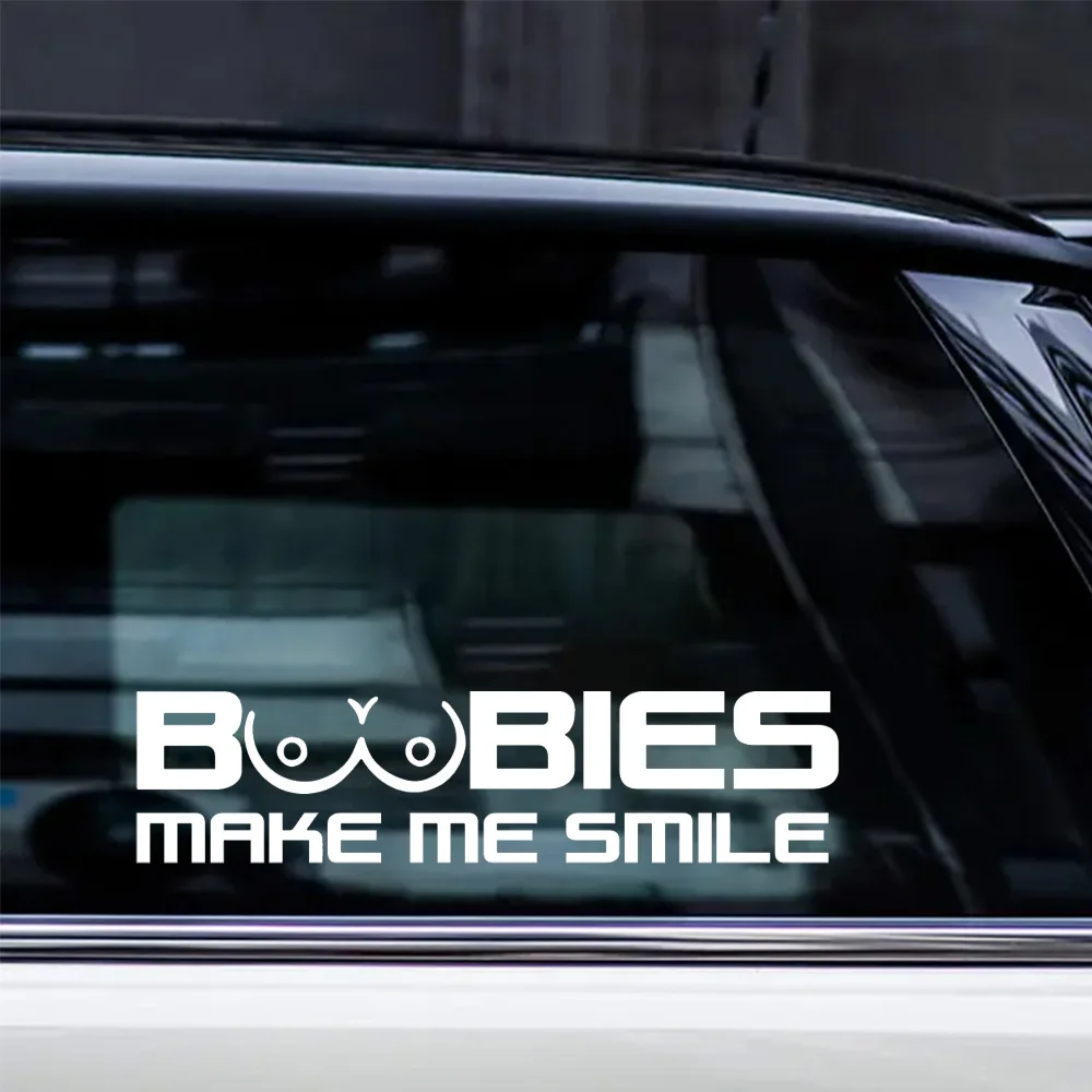 1pc "BOOBIES MAKE ME SMILE" Funny Car Sticker 25x6cm Waterproof Vinyl Decal for Cars Trucks Motorcycles