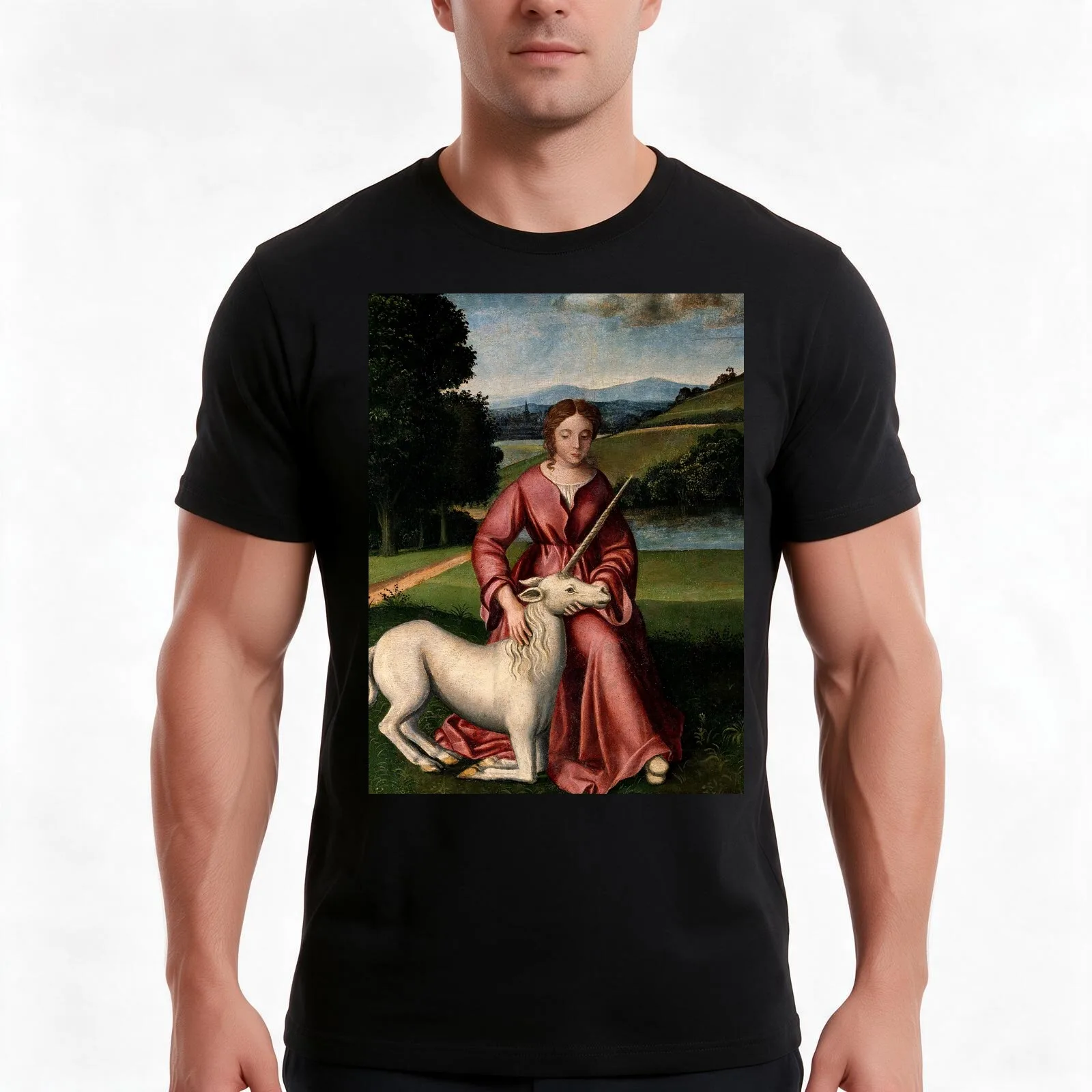 Medieval Unicorn Floral Tapestry / Painting T-Shirt Summer Casual Cotton Tee Oversized Streetwear Tops Vintage Graphic Print