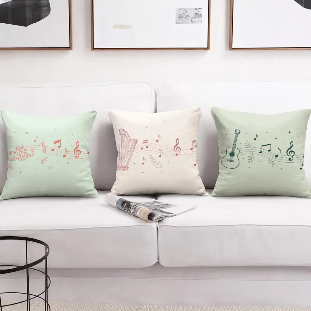 Pastel Music Notes Instrument Cushion Cover Short Plush Soft Double-Sided Printing Pillow Case Cozy Sofa Bedroom Home Decor Gift