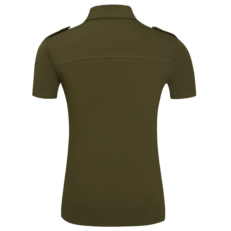 Mens Cargo T-Shirts Elasticity Double Pockets Cotton Short Sleeve Tactical Tops Breathable Embroidery Pilot POLO Shirts Thin