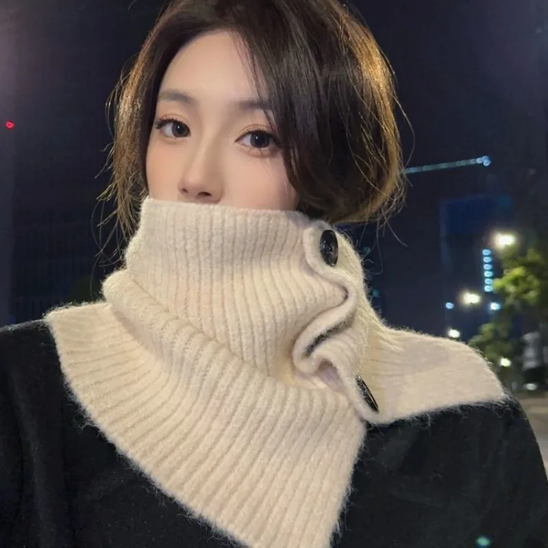 Lenço de inverno feminino versátil e de alta qualidade botão quente pescoço cinta para meninas pescoço-proteção cachecol moda pescoço proteção