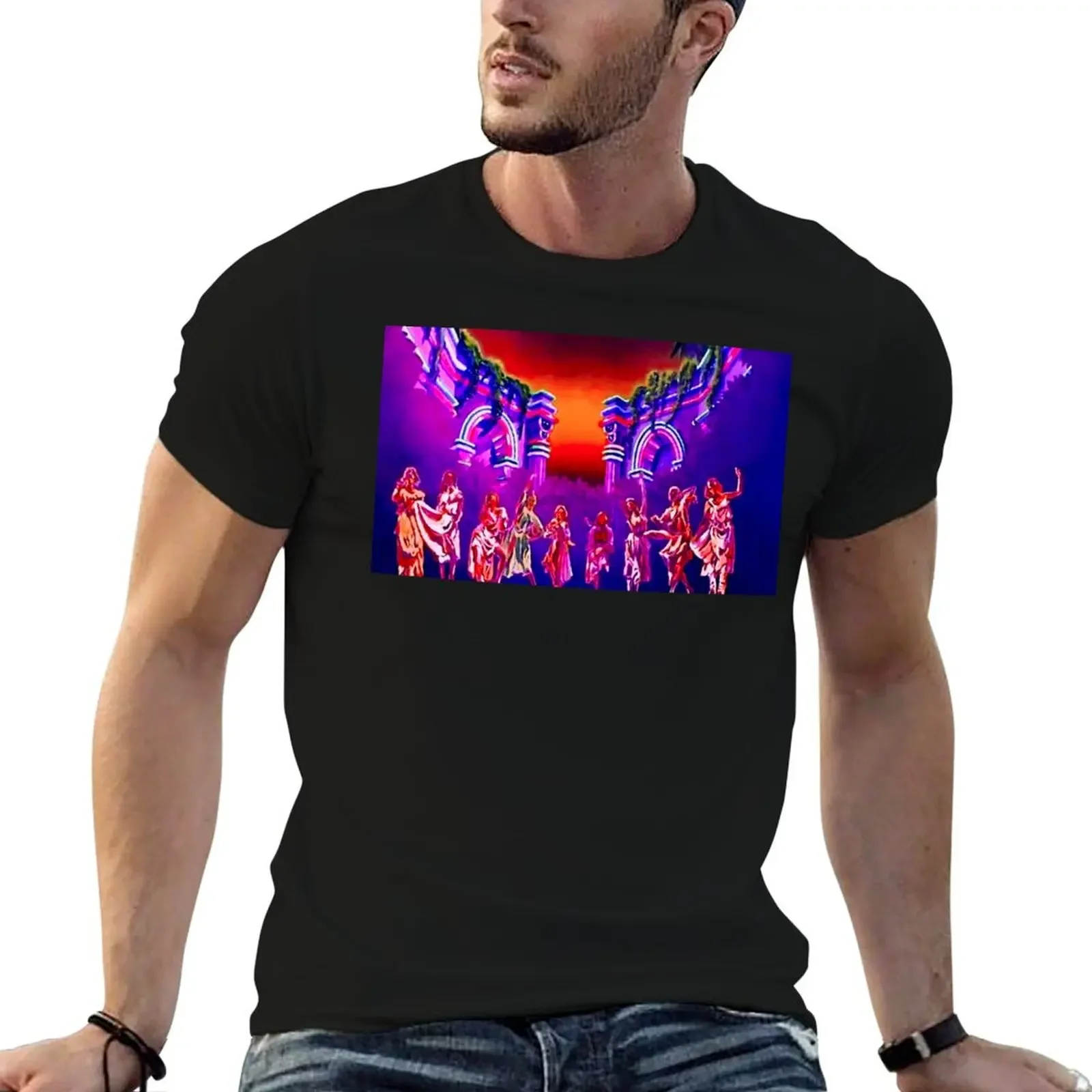 

Xanadu - Olivia Newton-John - Mural Designs by PopRetroDisco T-Shirt blue lock funny meme t-shirts graphics mens workout shirts