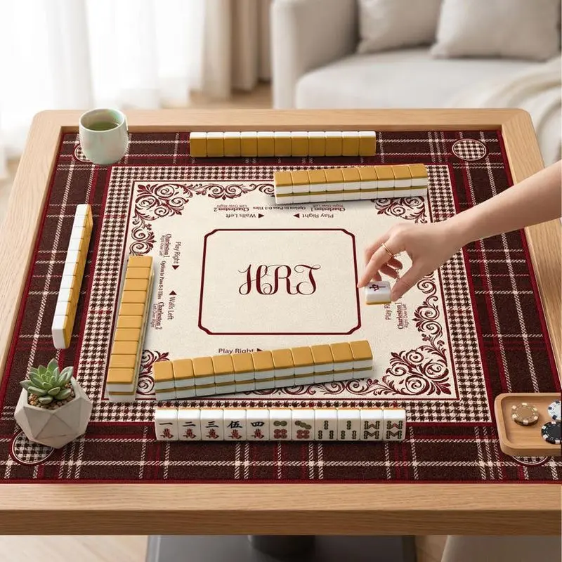 VIKAMA custom initial monogram green non slip mahjong mat washable shock absorb for us play game room accent family game gift