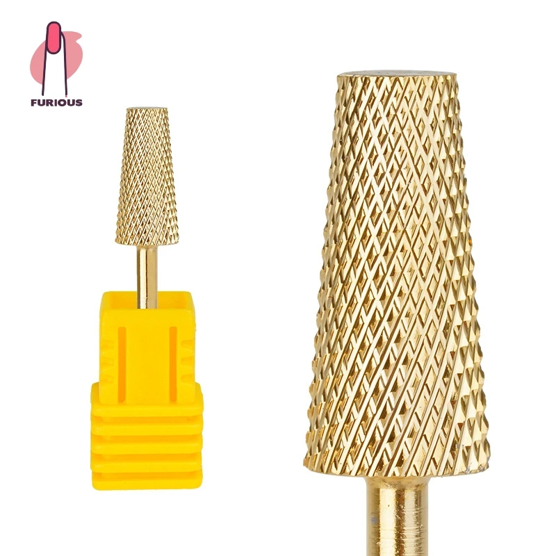 Punta da trapano per unghie in carburo di tungsteno con canna conica Lima acrilica Strumenti per cuticole per rimozione gel Salon Home Manicure Pedicure Oro