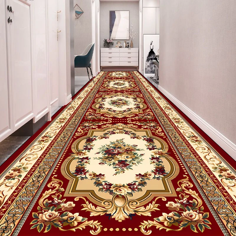 

European Decoration Home Carpet Runner Red Luxury Long Corridor Rug Non-slip Washable Stairway Carpets Custom Doorway Floor Mat