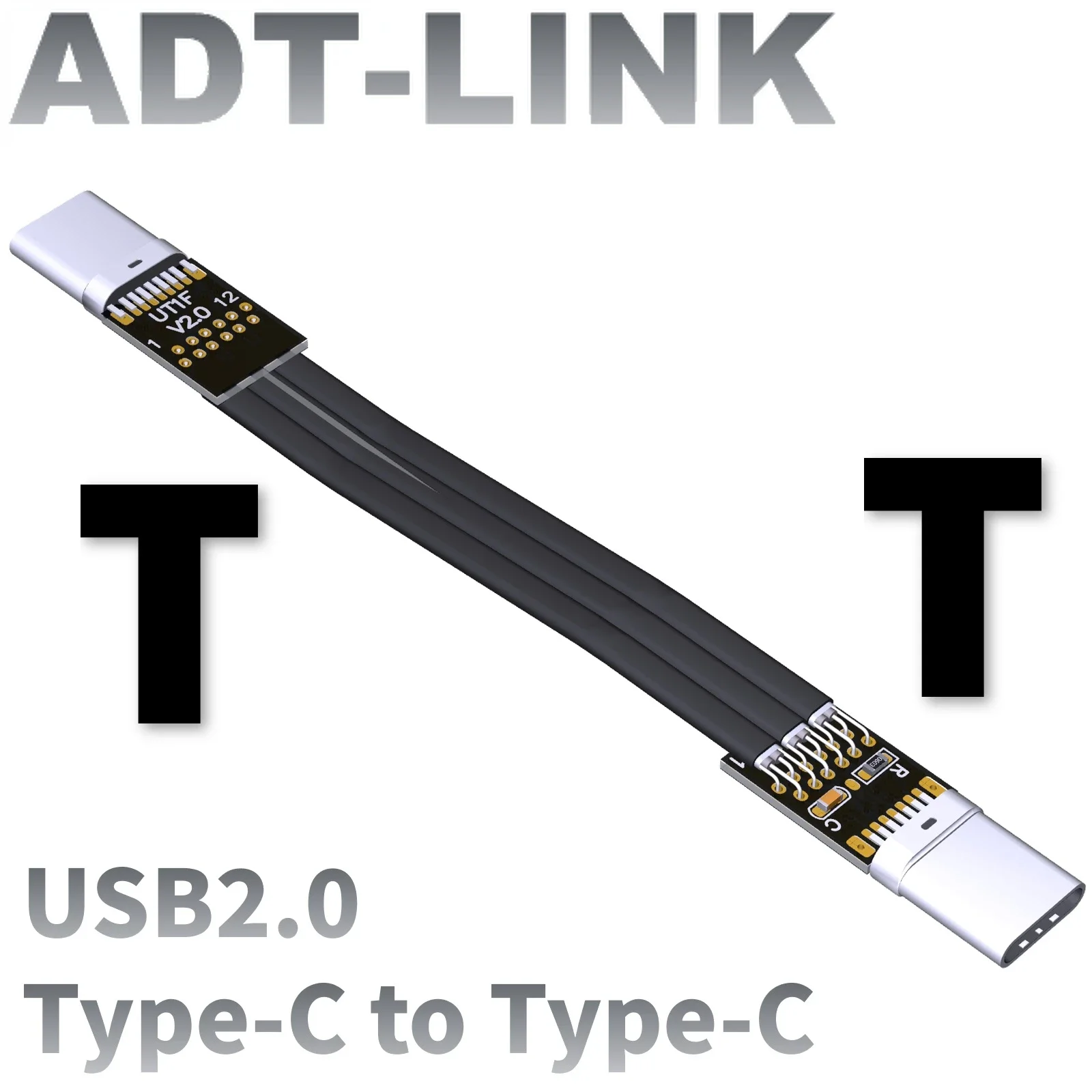 ADT-Link New Super Thin Soft Flexible Flat USB 2.0 Type C-C Extension Cable High Speed Shielded USB 2.0 Charging Data USB-C Cord