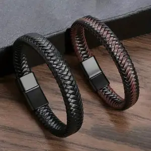 Black PU Leather Magnetic Bracelet Men's Mature and Stable and Elegant Giving Men The Best Gift for Men