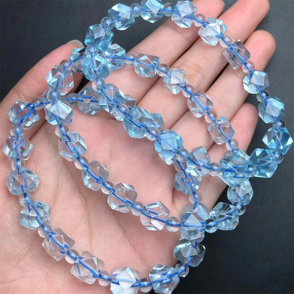 

1 Pc Fengbaowu Natural Blue Topaz Bracelet Octagonal Beads Reiki Healing Stone Fashion Jewelry Gift For Women Men