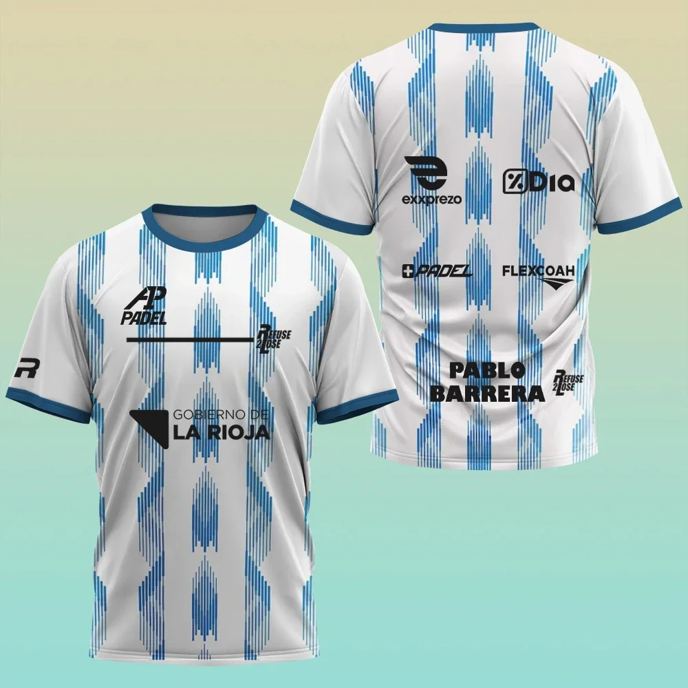 

New Men's Tennis T-shirt Summer Round Neck Breathable Sports Top Boutique Stripes Printed Outdoor Motorcycle clothes