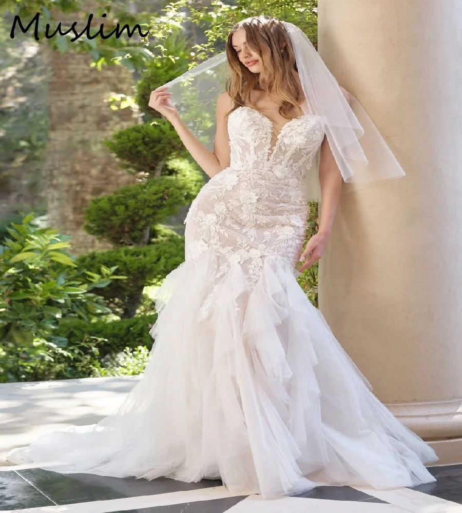 Elegant Mermaid Wedding Dress 2026 Elopement Sweetheart Bottom Ruched Bohemian Bridal Dresses Rustic Country Civil Robe Mariage