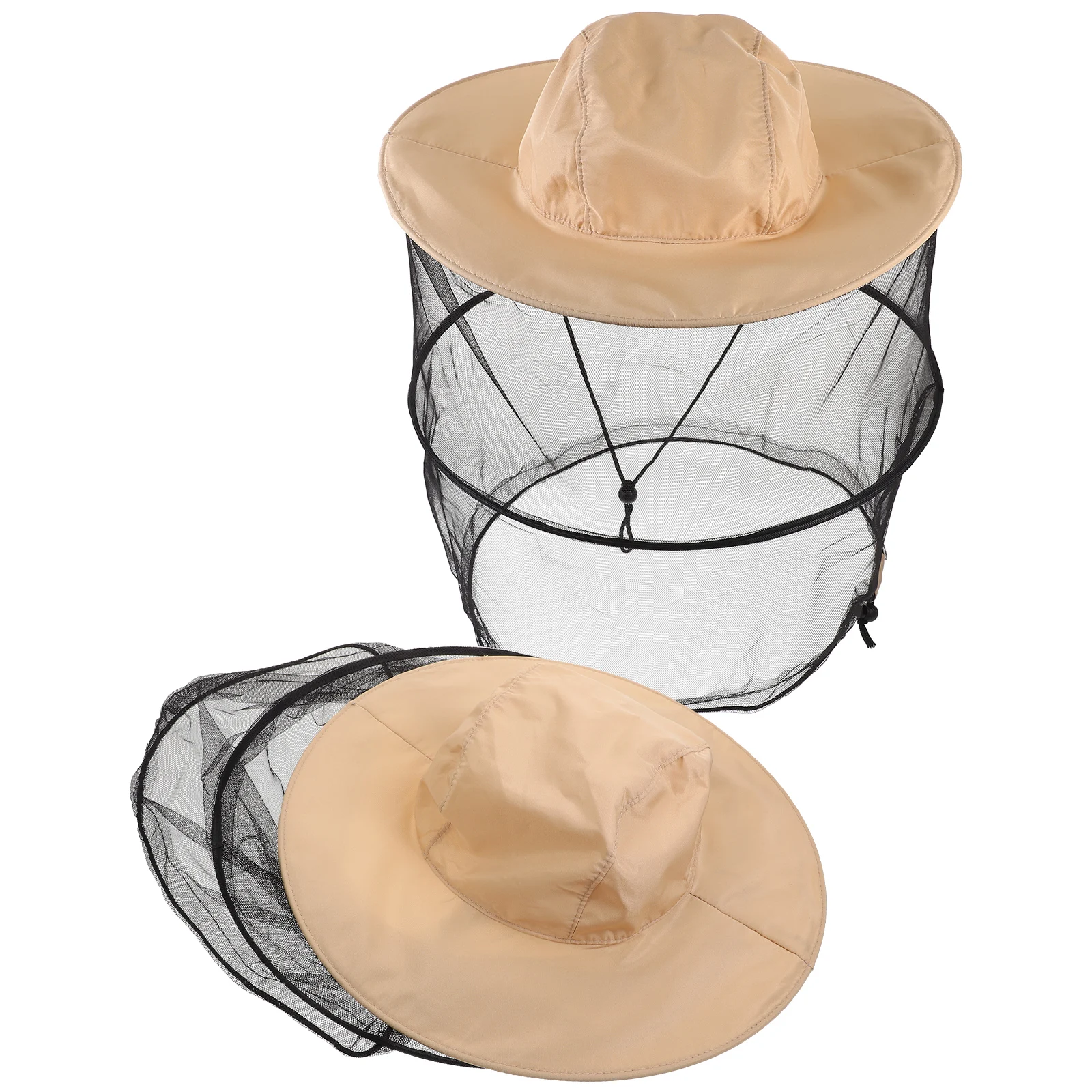 

2 Pcs Beekeeping Hat Sun Protection Foldable Anti Bee Hats Face Cover Outdoor Polyester Mesh Wide Brim Neck Flap Yellow