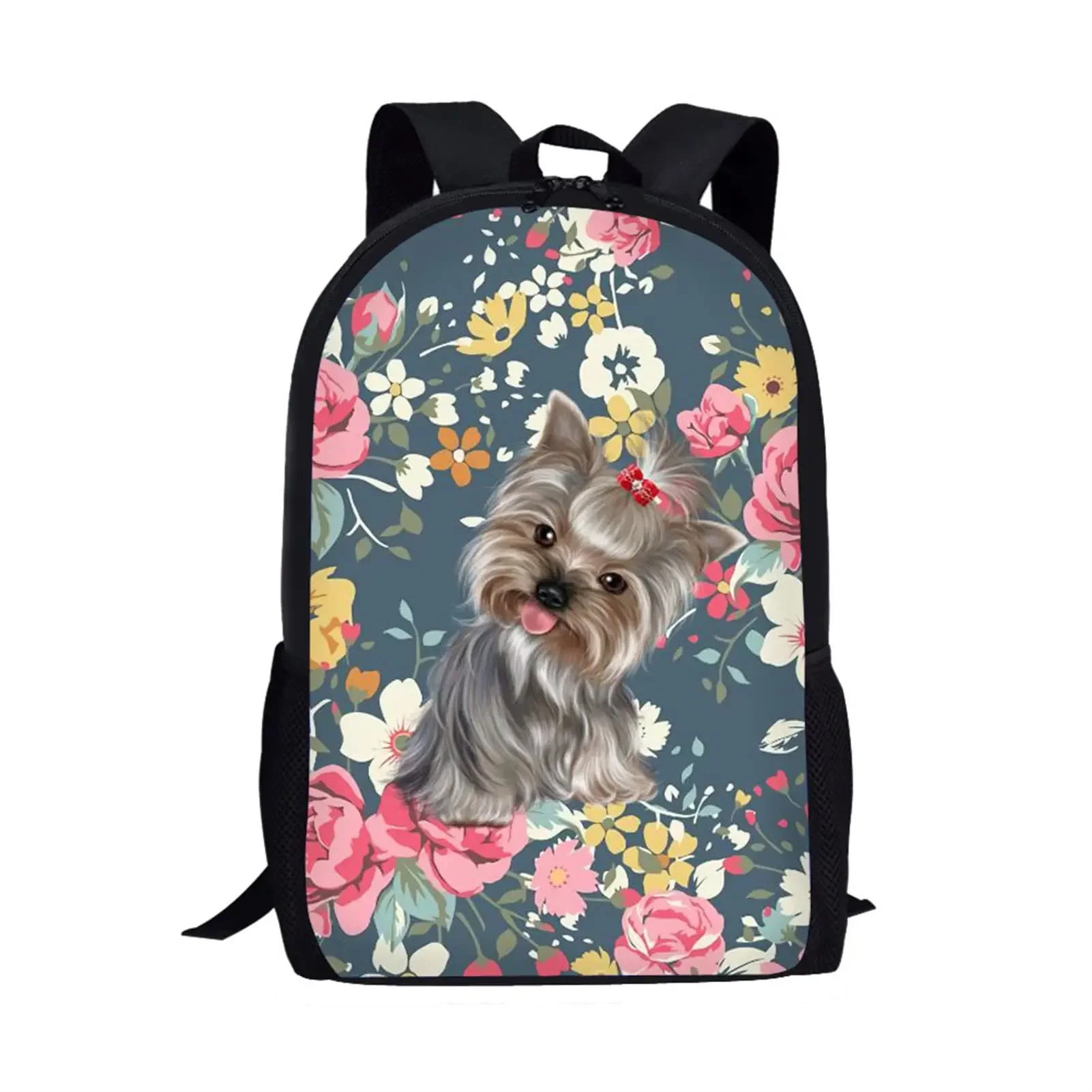 Mochila Boston Terrier con flores para perros, bolso escolar con diseño floral rosa, divertido cachorro, Bulldog, mochilas informales para estudiantes, niños y niñas, deporte de viaje