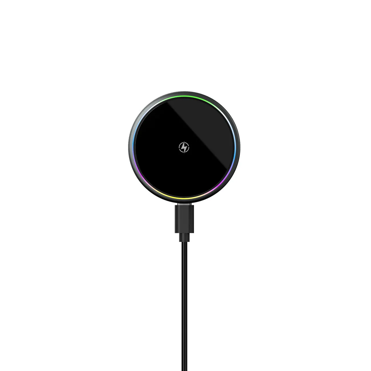 Desktop 15W wireless magnetic charger fast charging rainbow halo design with RGB indicator light mobile phone charger