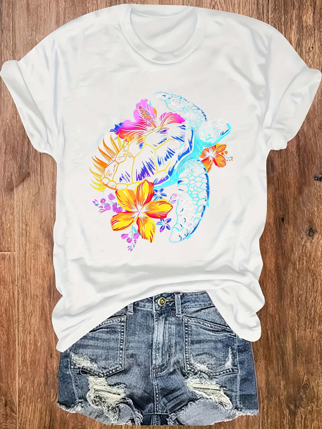 

Women's plus size tank top Colorful Turtle Floral Design Art Suitable for sports and daily wear Sleeveless casual style top,