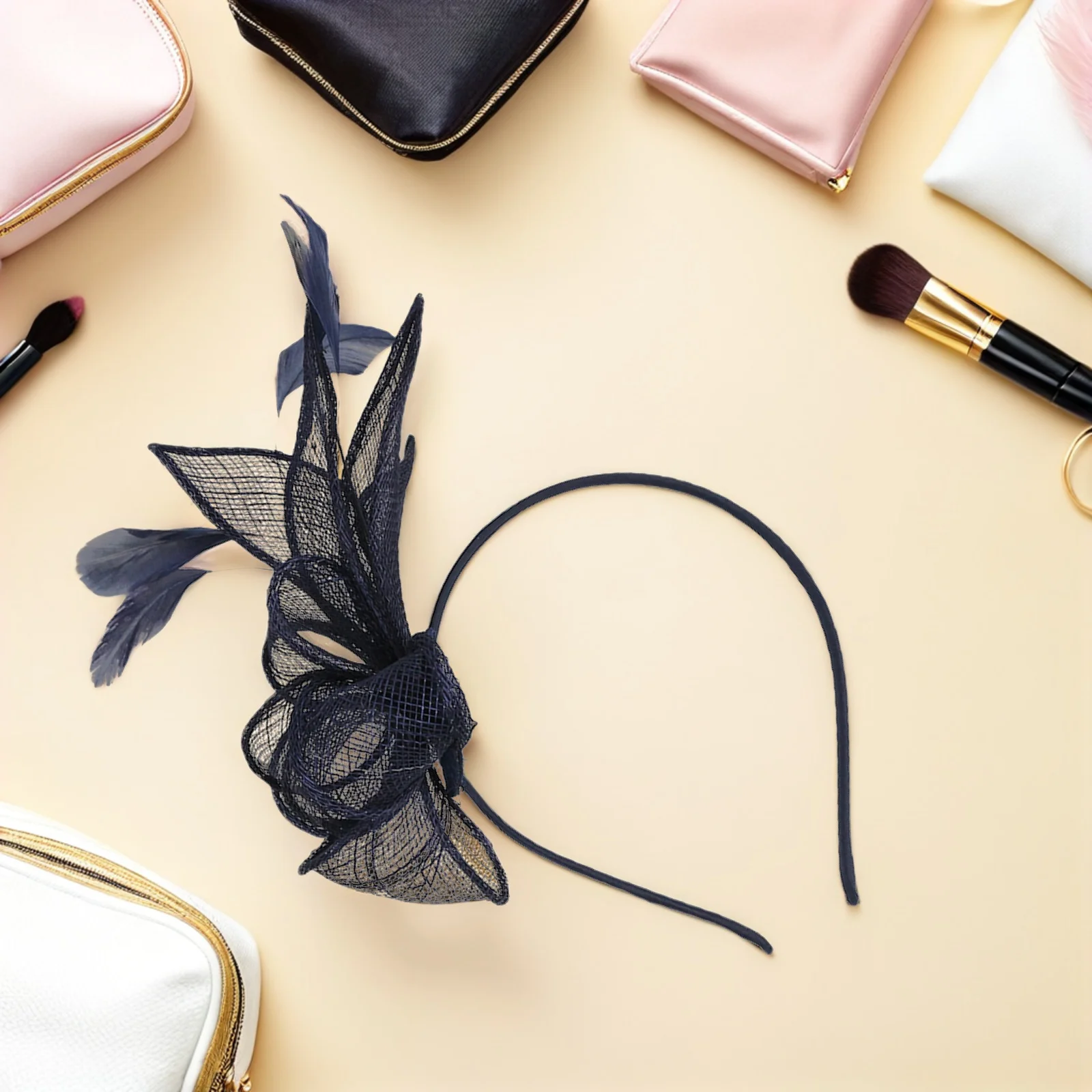 

Dark Blue Fascinator Hairband Clip Stylish Elegant Tea Party Wedding Banquet Cocktail Vintage Hat Accessory Headband