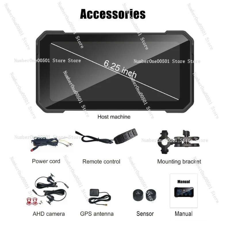 6.25 Inch Motorcycle GPS Navigator 4K Dual Camera DVR Waterproof Wireless Remote Control