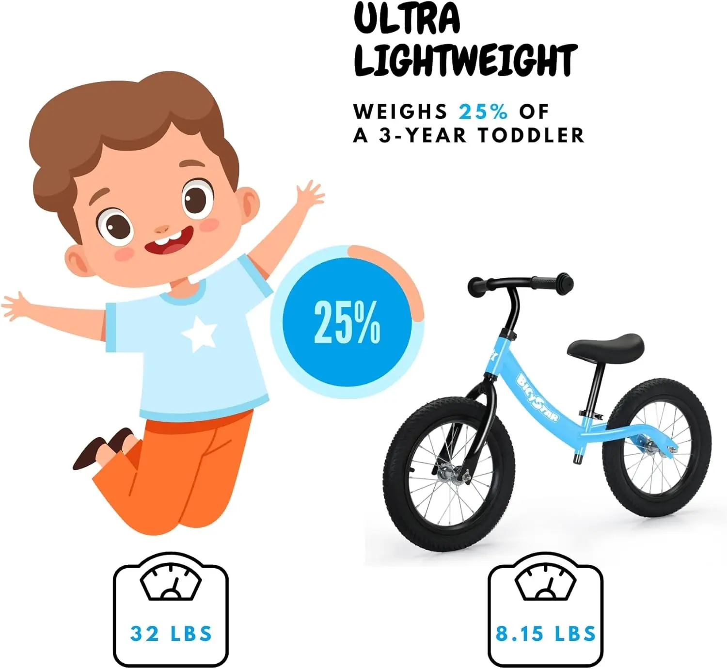 14 Inch Balance Bike for Kids 3-7 Year Old, Kids Bike with No Pedals, Air Rubber Tires, Adjustable Height, Foot Rest, Pedalless