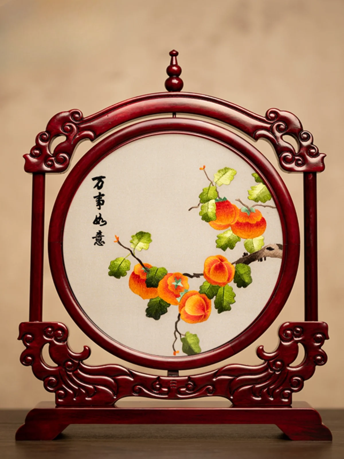 Embroidered beauty ornaments with Chinese style characteristics, handmade double-sided table and screen gifts