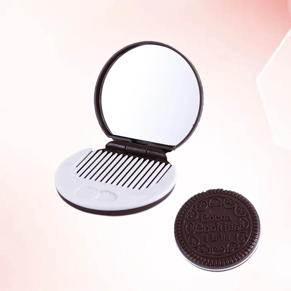 Compacte make-upspiegel Chocoladekoekjes Vorm Mini-zakspiegel voor dames Helder reflecterend compact met kam