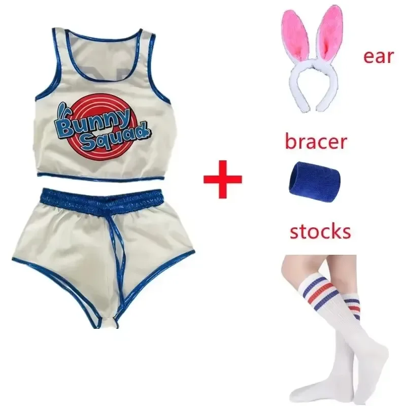 Space Lola Bunny Rabbit Cosplay Costume Rabbit Bunny Jam Costumes Women Girls Halloween Party Costumes Tops Shorts Outfit Set！1e