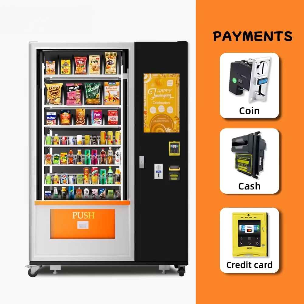 Máquina de Venda Automática Comercial por Atacado para Bebidas com Pagamentos por Cartão de Crédito/Dinheiro, Serviço OEM/ODM, Máquina de Venda Automática de Lanches para Cinemas e Shoppings