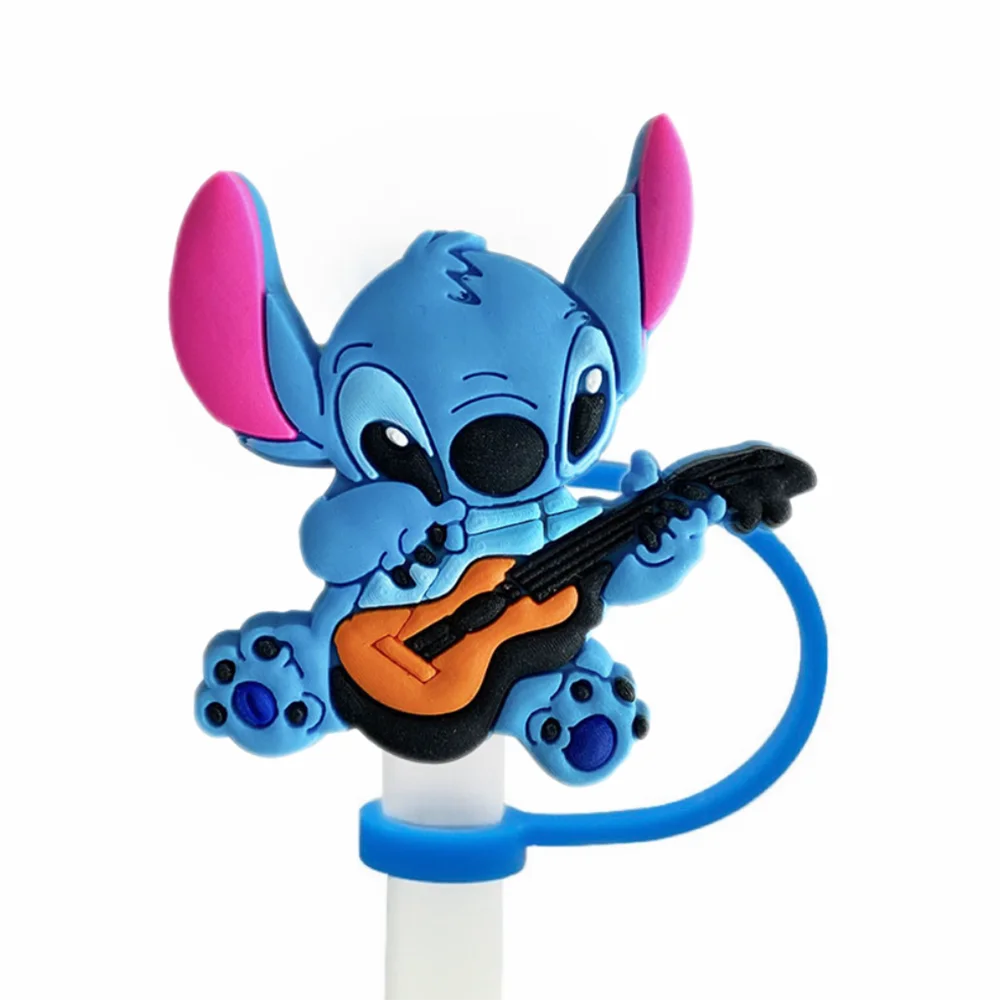 MINISO HOT SALE Disney Stitch Straw Cover Cap Cartoon 10MM Drink Straw Plug Reusable Splash Proof Drinking Cup Straw Cap Pendant