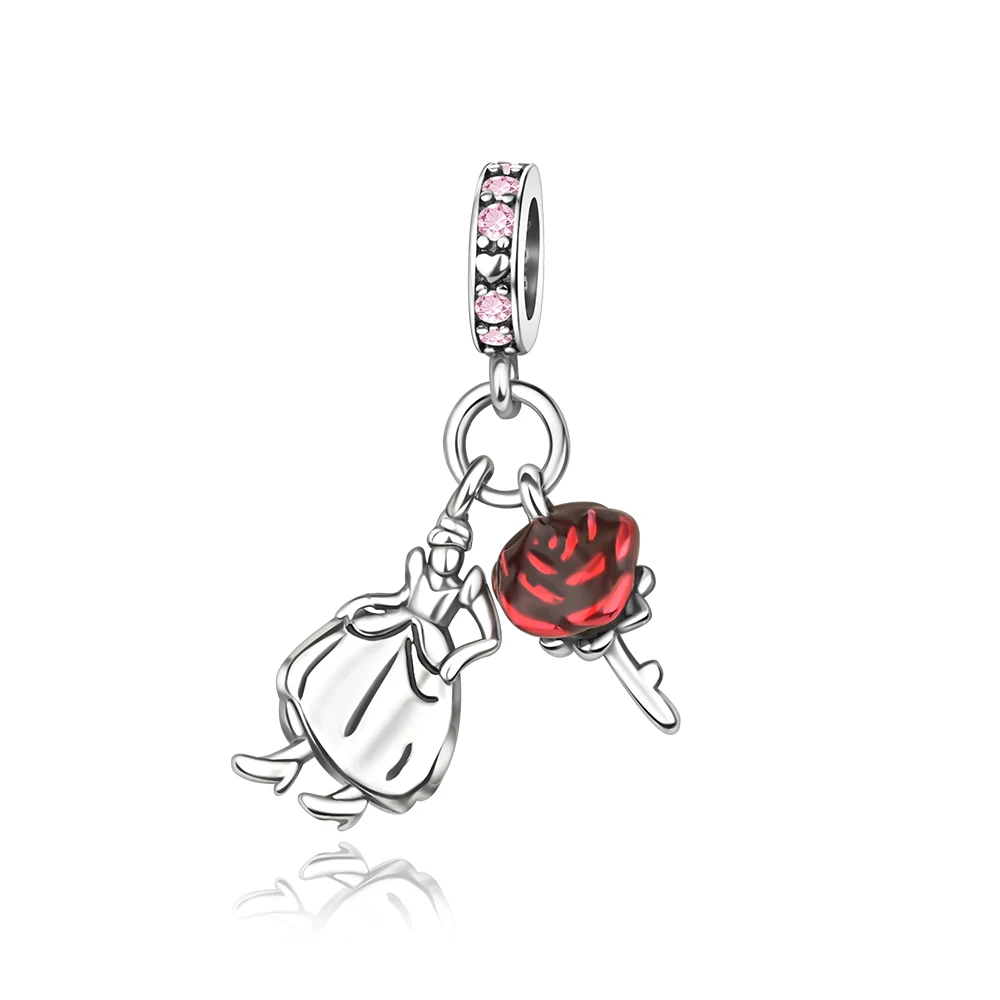 

Danturn 925 Sterling Silver Original Beads Bride and Rose Dangle Charm fit Snake Chain Bracelet Fashion Women Jewelry Making