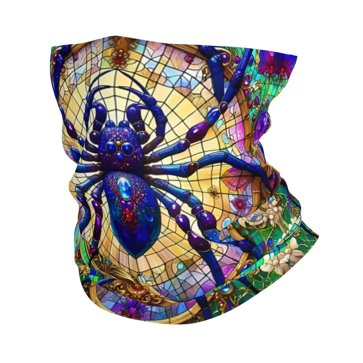 Spider Splendor Webbed Tribute In Glass Scarf Neckerchief Neck Face Mask Polyester